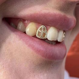 RACHELZ Hip Hop Holle Zirkoon Kruis Tanden Grillz 14K Vergulde CZ Steen Tand Caps Decor Tandheelkundige Grills voor Vrouwen Mannen Sieraden