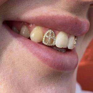 RACHELZ Hip Hop creux Zircon croix dents Grillz 14K plaqué or CZ pierre dent casquettes décor grilles dentaires pour femmes hommes bijoux