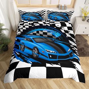 Racing Car Deksel Cover Cover Kids Extreme Sports Game Quilt Cover Twin For Boys MicroFiber Cool Speed Automobile Honeycomb Bedding Set
