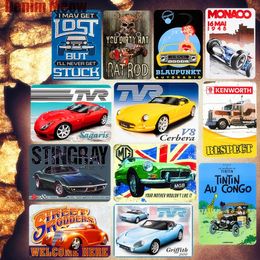 Racing Cars Poster Classic Old Car Vintage Metal Turs Signs Garage Car Pub Home Decor Famous Car Wall Stickers Truck Borden 20x30cm WO3