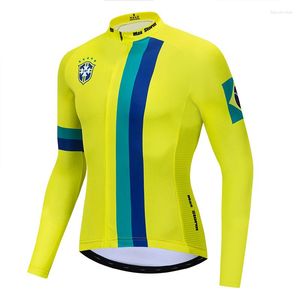 Racing Jackets 2022 Brazilië Cycling Jersey Lange Mouw Winter Fleeceno Fleeceno Fleece Clothing Reflective Zipper 4 Pocket