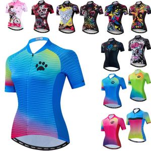 Racing Jackets 2022 Cycling Jersey Dames Bike MTB Top Maillot Team Summer Road Mountain Riding Shirt Meisjes Vrouwelijke kleding Blue Pink Red