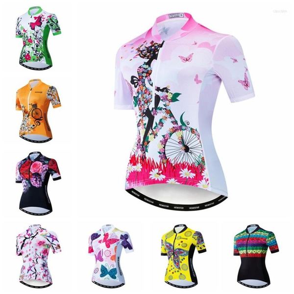 Racing Vestes 2023 Maillot De Cyclisme Femmes Maillots De Vélo Femme Route VTT Chemise De Vélo Demi Fermeture Éclair Maillot Fille Top Vêtements Rose D'été