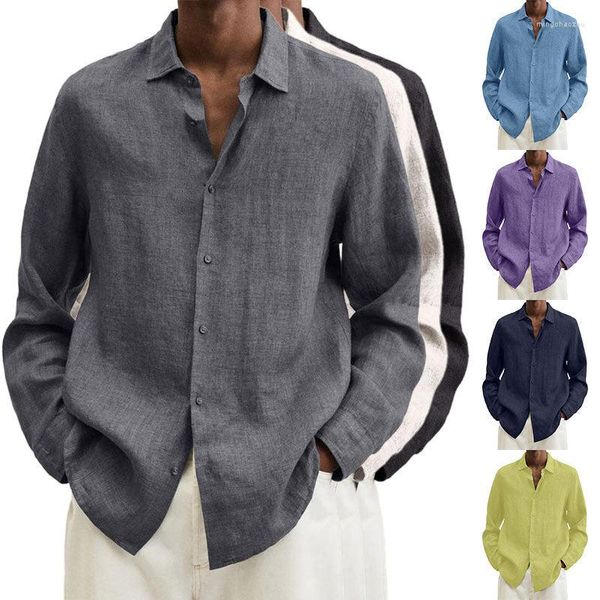 Chaquetas de carreras 2023, camisa de manga larga de lino para hombres, cárdigan de solapa de tela fina de algodón de verano, blusa sólida suelta