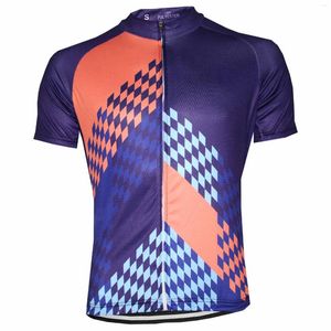 Racing Jackets 2023 Paarse fietsentrui mannen zomer Snel droge fiets shirt met korte mouwen oranje blauw rooster fietsen kleding slijtage
