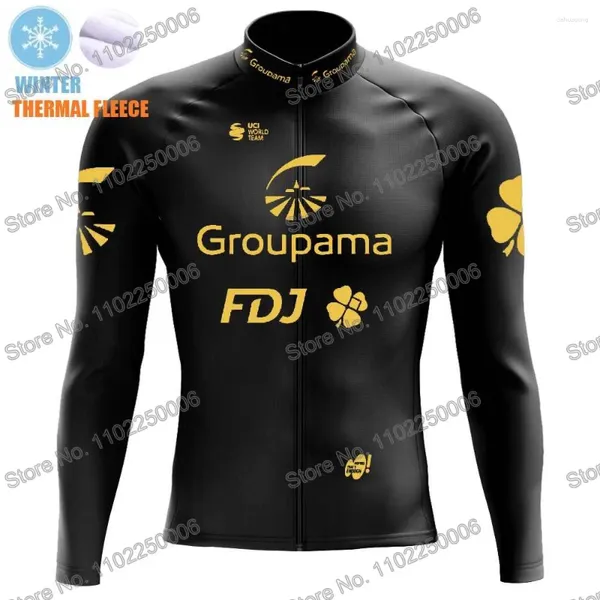 Racing Jackets 2024 Golden Team FDJ Ciclismo Ciclismo Winter Jersey Road Bike Camisetas de mangas largas Babero corto