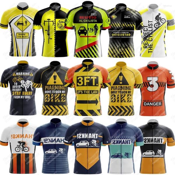 Vestes de course 3 pieds de sécurité jersey de cyclisme pour hommes manches courtes reflective Mtb Maillot Downhill Pro Team Mountain Bicycle Clothing Summer