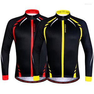 Racing jassen herfst winter fietsen jas Men vrouwen thermisch fleece fiets shirt mtb lange mouw cyclus jersey rood/gele mountainbike