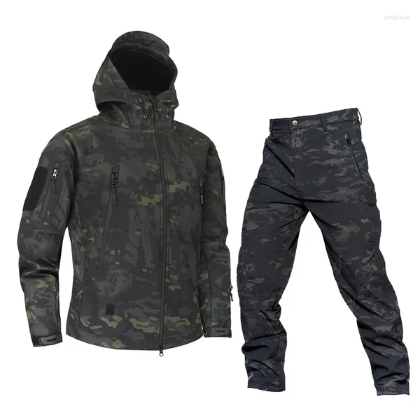 Vestes de course Camouflage tactique extérieur imperméable coupe-vent résistant à l'usure vêtements de travail d'hiver veste chaude en laine et pantalon de cyclisme