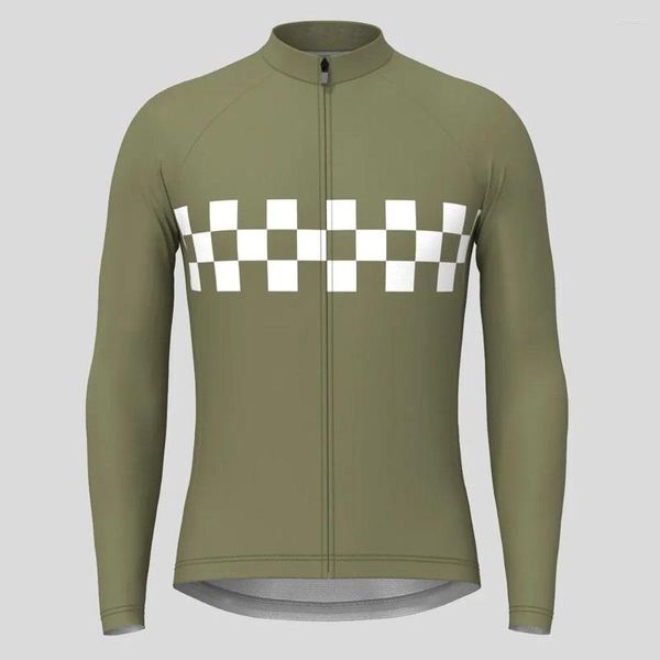 Chaquetas de carreras Bandera a cuadros Hombres Ciclismo Jersey Manga larga Tops Bicicleta MTB Camisa de descenso Equipo de bicicleta de carretera Ropa deportiva de verano