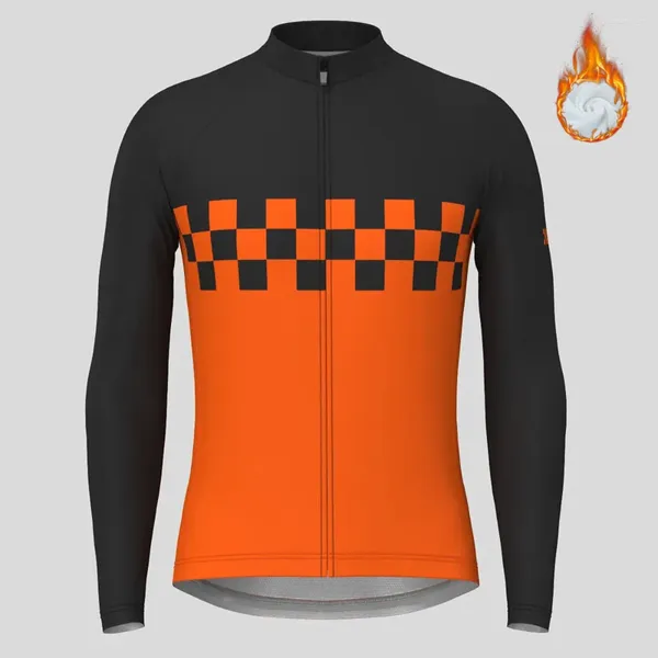 Chaquetas de carreras con bandera a cuadros para hombre, Jersey térmico de lana para ciclismo, abrigo de manga larga para bicicleta de montaña, ropa para deportes de bicicleta de carretera