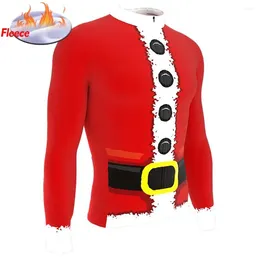 Vestes de course Claus Red Winter Fleece Cycling Jersey Christmas Long Manneve Bike Clothing Men Mountain Road Bicycle Warm Maillot