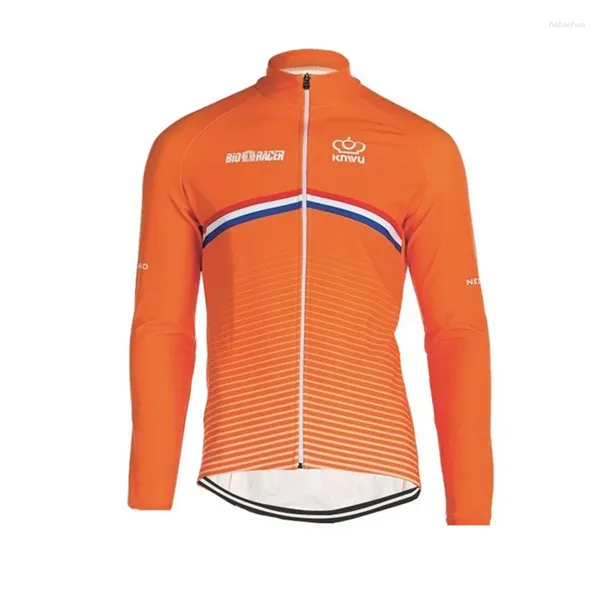 Vestes de course Cycling Jersey Team Men Orange Manche à manches longues Fleecet Fleep Thin Bicycle Clother Pays-Bas Vêtements Bike