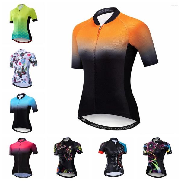 Chaquetas de carreras Ciclismo Jersey Mujer Camisa de bicicleta Manga corta Mountain Road MTB Top Ropa de bicicleta Uniforme de verano Negro Naranja