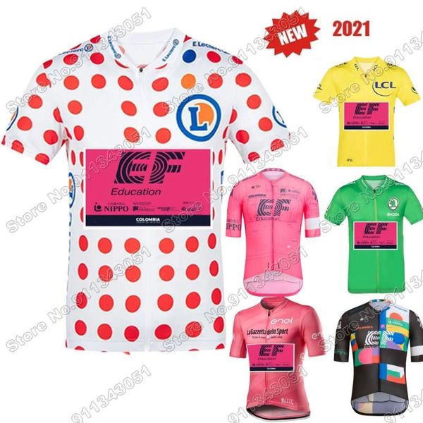 Racing Vestes EF Team 2021 Maillot Cyclisme Italie France Tour Vêtements Rose Jaune Vert Polka Dot Route Course Vélo Chemises VTT Maillot