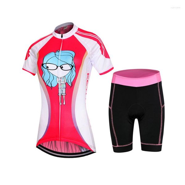 Chaquetas de carreras, gafas, patrón de niña, verano, ciclismo, mujeres, MTB, manga corta, Jersey, conjuntos de bicicleta, ropa acolchada, uniforme, camisas