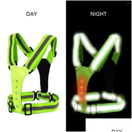 Racing Jackets Hoog zichtbaarheid Led Reflective Vest Night Safety Belt -uitrusting voor fietsen Walking Motorcycle Day Beschermende druppel Lever Dh8JV