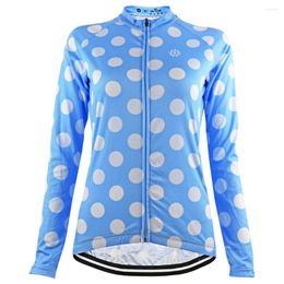 Racing Vestes HIRBGOD 2023 Maillot Cyclisme Femme Bleu Blanc Dot Vêtements Léger À Manches Longues Vélo Chemise Veste Ciclismo HK029