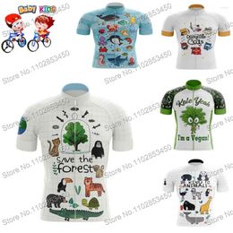 Racing Jackets Kids Save the Forest Animal Cycling Jersey 2023 Zomer Korte mouw Boy Girls Clothing Children Road Bike Bicycle Tops MTB