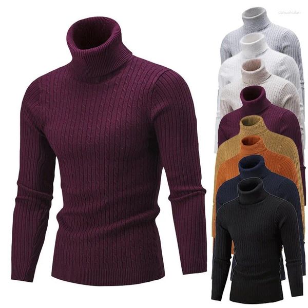 Chaquetas de carreras Hombres Suéter de cuello alto Kitted Lana Cuello alto Térmico Cálido Slim Sólido Jersey Fondo Otoño Invierno Ciclismo al aire libre