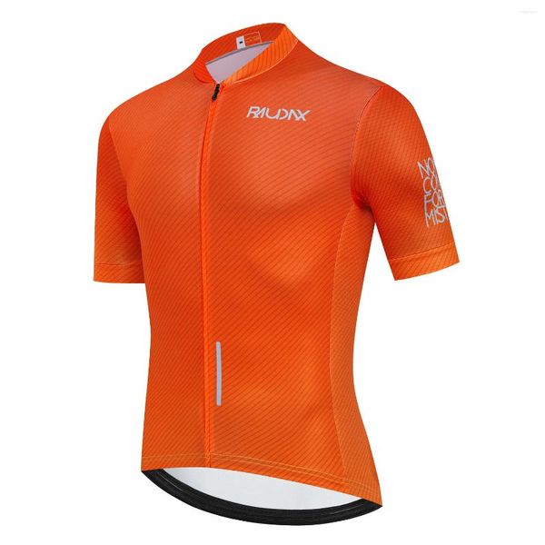 Chaquetas de carreras Hombres Naranja Ciclismo Jersey MTB Maillot Camisa de bicicleta Cuesta abajo Alta calidad Pro Equipo Raudax Tricota Ropa de bicicleta de montaña