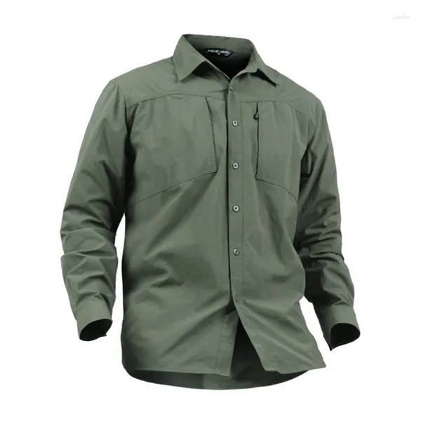 Chaquetas de carreras Hombres Senderismo al aire libre Camisas de escalada Ejército Combate Estiramiento Táctico Tops Hombre Gimnasio Deportes Protección solar Blusa con botones