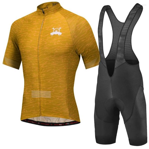 Vestes de course hommes jaune cyclisme maillot costume vêtements de vélo Sport chemise manches vêtements d'équitation cuissard noir
