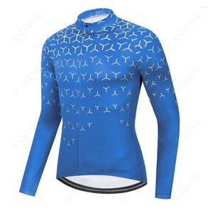 Racing Jackets Mens Cycling Jersey Blue Long Sleeve Bicycle Clothing Pro Team Shirt Mountain Bike Wear Autumn Cycle Cleren