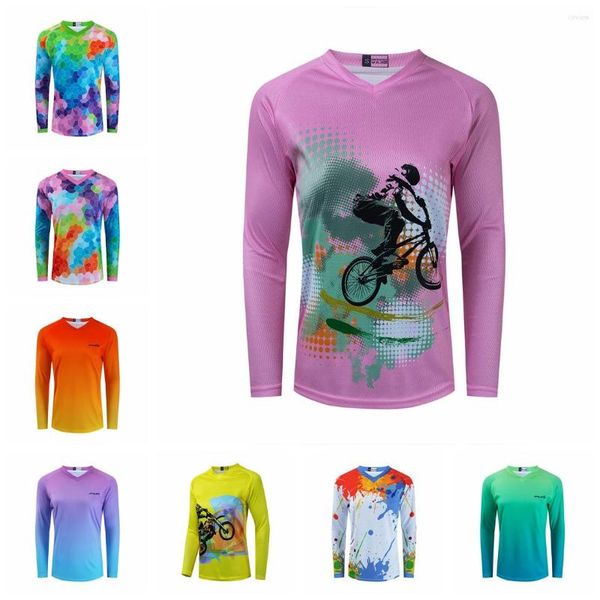 Racing Vestes VTT Jersey Femmes Mountain Road Dirt Bike Motocross Cyclisme Chemise À Manches Longues BMX DH Descente Vélo Équitation Top Rose Bleu