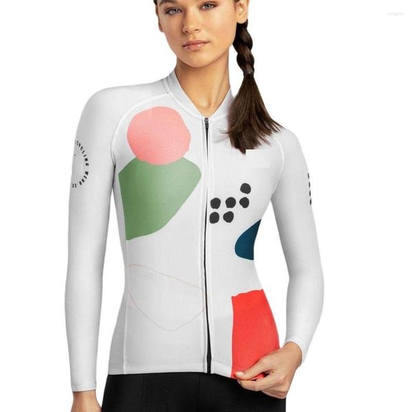 Vestes de course rose blanc 2023 femmes pro cyclisme jersey coolmax manches longues à manches cyclables