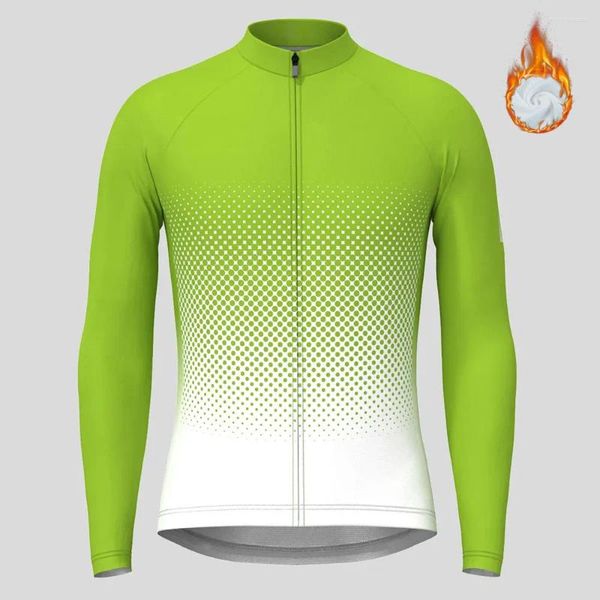 Vestes de course Polka Dot Dégradé Hommes Hiver Thermique Polaire Cyclisme Jersey À Manches Longues Vélo VTT Manteau Vélo De Route Vêtements De Sport