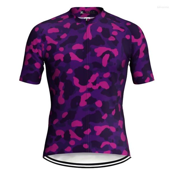 Chaquetas de carreras Púrpura Camo Bicycl Ropa Camisa de manga corta Suéter de descenso Chaqueta de carretera Ropa de ciclismo Ride Top Jersey Pocket Credit