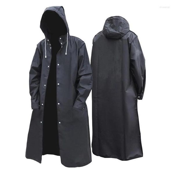 Chaquetas de carreras Poncho de lluvia Hombres EVA Chaqueta de bolsillo negro para hombres con capucha Impermeable Ligero para impermeable largo activo