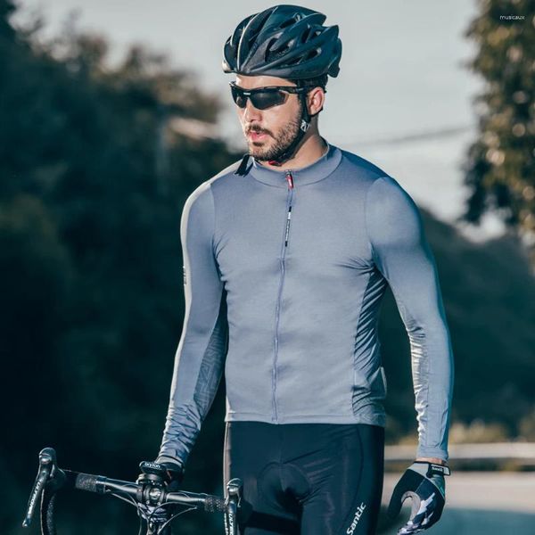 Chaquetas de carreras Santic Hombres Camisetas de ciclismo de manga larga Protección solar Cómoda Bicicleta de carretera Top Jersey Primavera Otoño Secado rápido Montar Pro