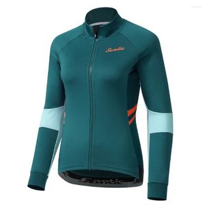 Vestes de course Santic Maillot de cyclisme pour femme VTT Chemises de vélo de route Respirant Mesh Full Zipper Sportswear avec poches Vêtements de sport asiatique