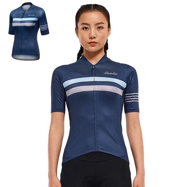 Vestes de course santiques femmes cyclistes d'été jersey full zipper road mtb vélo bicycle feme