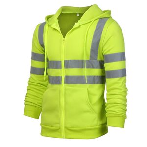 Vestes de course Printemps Automne Hommes Femmes Réfléchissant Sweat À Capuche Chaud Vêtements De Travail Cyclisme Veste De Sport Réflexion Sweat Haute Visibilité Manteau Sûr