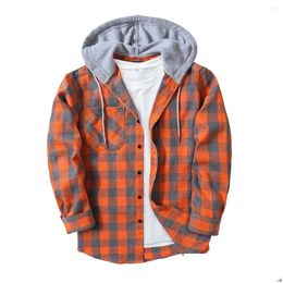 Racing Jassen Lente Herfst Plaid Hoodie Shirt Mannen Lange Mouw Casual Streetwear Patchwork Losse Kleding Knop Dstring Vintage Drop Ot2Ni