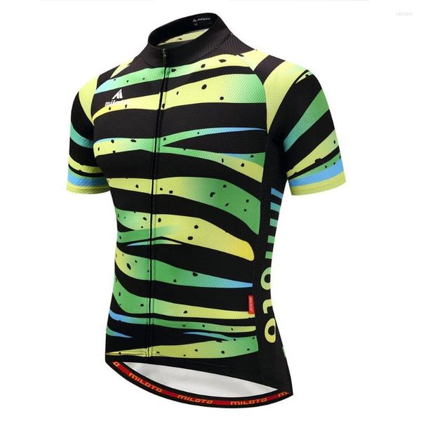 Racing Jackets Strip Green Cycling Jersey Vêtements Été Sport Bike Tops Wear Short Sleeves