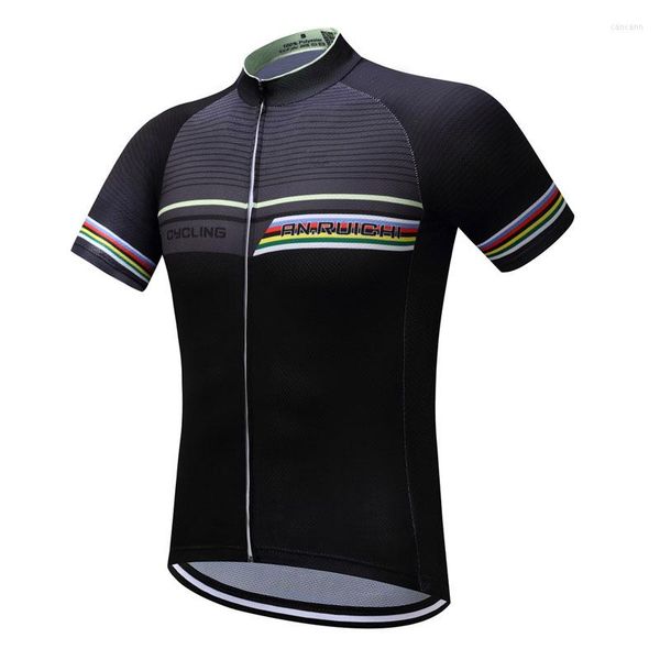 Vestes de course maillot de cyclisme d'été respirant à séchage rapide noir maillots d'équitation à manches courtes avec des rayures colorées personnalisées/vente en gros