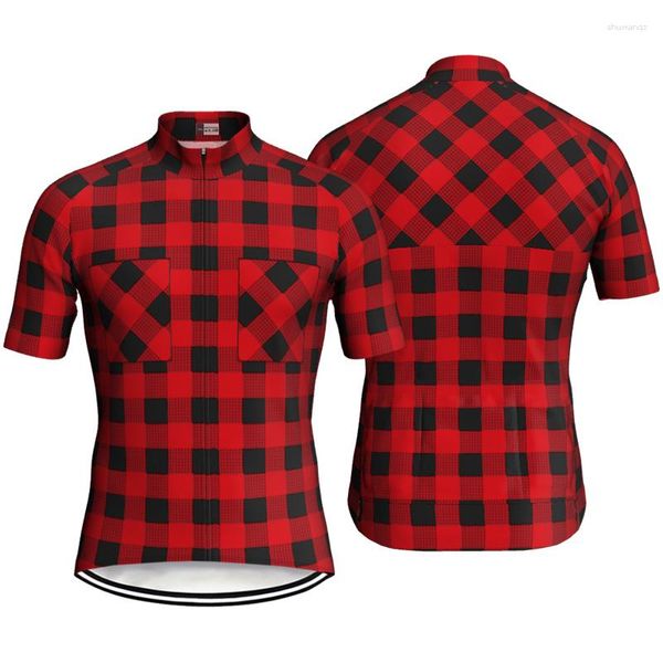 Racing Vestes D'été Cyclisme Jersey Rouge Vélo Manches VTT Hommes Vêtements Course Pro Vélo Dirt Road Ride Motocross Porter Plaid Tshirt