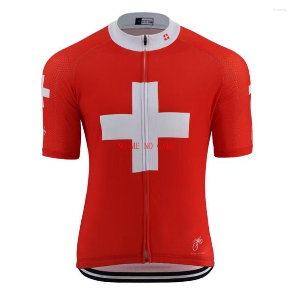 Chaquetas de carreras verano hombres Suiza ciclismo Jersey equipo rojo camisa ropa de carretera con bolsillo reflectante ropa de bicicleta Mtb