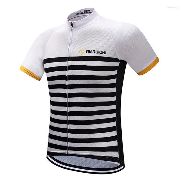 Vestes de course Unisexe Summer Cycling Jersey Black Stripes Breathable Souffle Séchure à manches courtes Souchée Personnalisé / Gros Service en gros