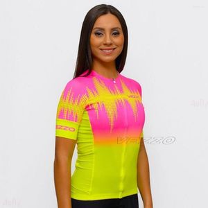 Racing Jackets Vezzo Shirt Dames fietskleding Fluorescerende gele tops Zomer mountainbicycle jersey korte mouw MTB -fietsjurk met korte mouwen