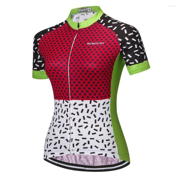 Racing Vestes Weimostar Femmes Dames À Manches Courtes En Plein Air Vélo Vélo Maillot De Cyclisme Top Dots Rouge