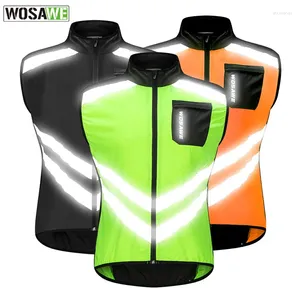 Racing Jackets Wosawe Reflective Cycling Vest winddichte fietsfiets ademend rennende veiligheid jersey kleding mouwloze jas