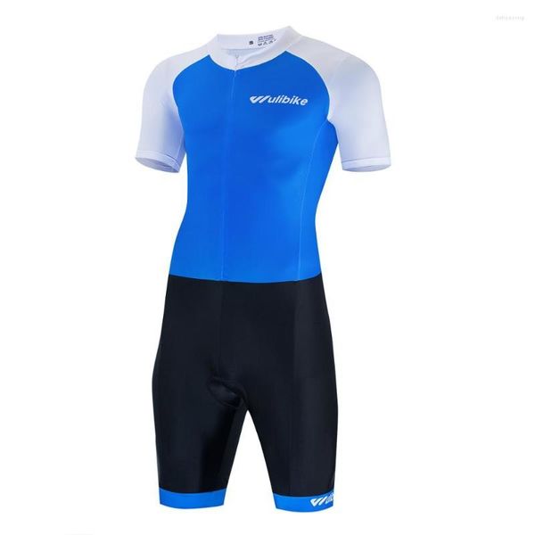 Chaquetas de carreras Wulibike Mono de triatlón para hombre Manga corta Natación Ropa deportiva de secado rápido Hombre Ciclismo Jersey Azul