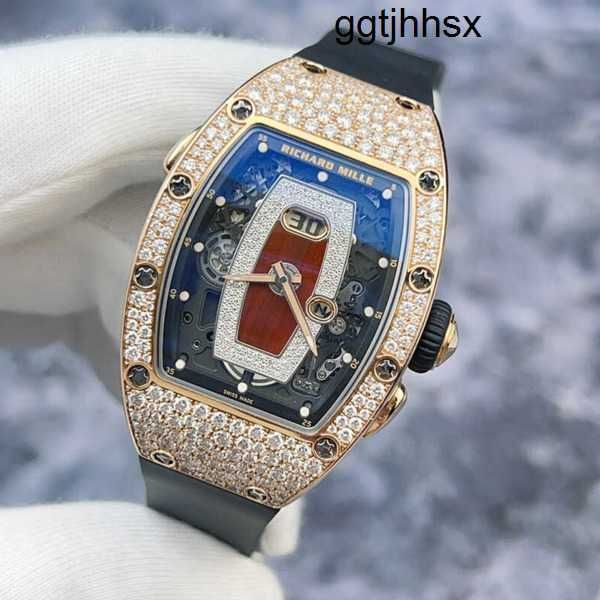 Machine de course RM montre-bracelet Richardmillle montre-bracelet Rm037 flocon de neige diamant rouge lèvre originale or Rose 18 carats affichage de la Date