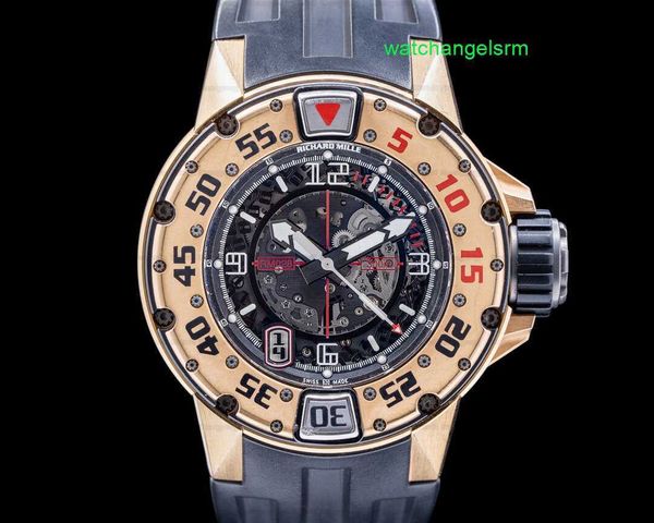 Reloj de pulsera mecánico de carreras RM Reloj de pulsera RM028 Buceo automático Banda de oro rosa Caja y papel