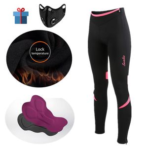 Racebroek Santic Reflective Thermal Winter Fleece Women MTB Bike 4D Cushion Pad Ademend fiets rijden Running Cycling Pant